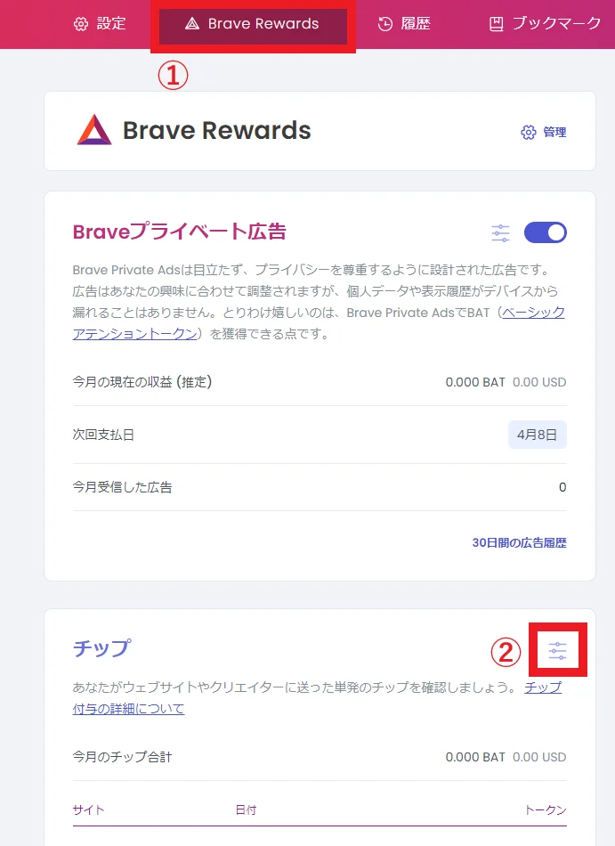 Brave チップ