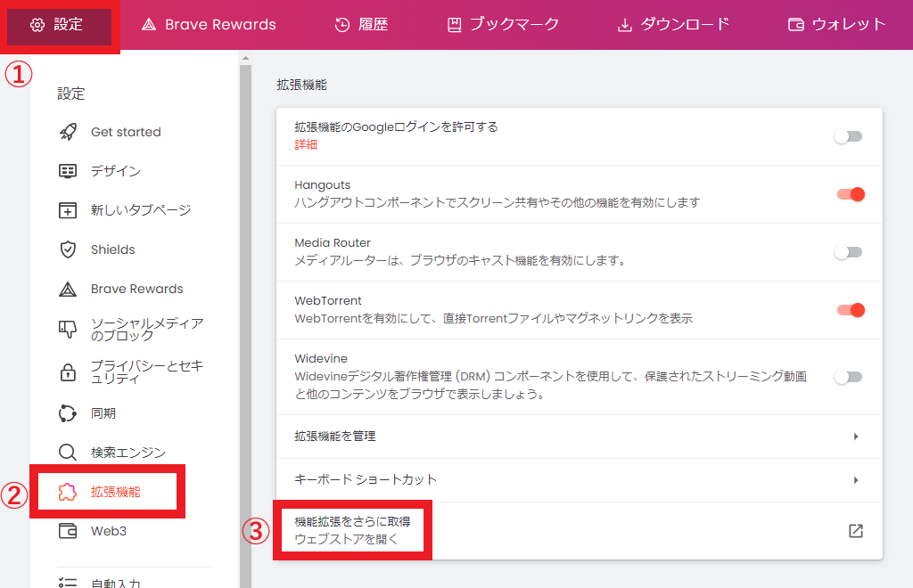 Brave　拡張機能